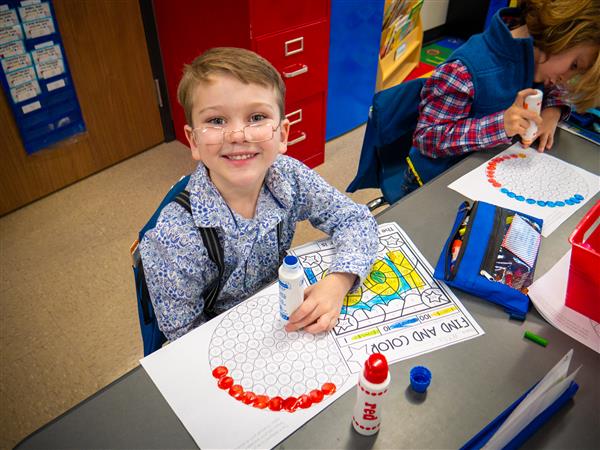 Students participating in 100th day of school activities. 